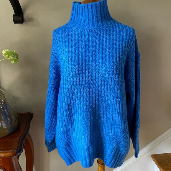 NWT Anthropologie Maeve Blue Margaret Mock Neck Chunky Oversized Sweater L - Picture 9 of 9